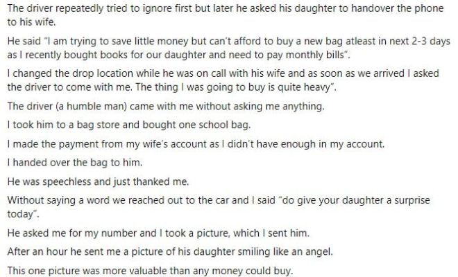 Passenger stops to buy school bag for India Uber driver’s daughter after learning he can’t afford it