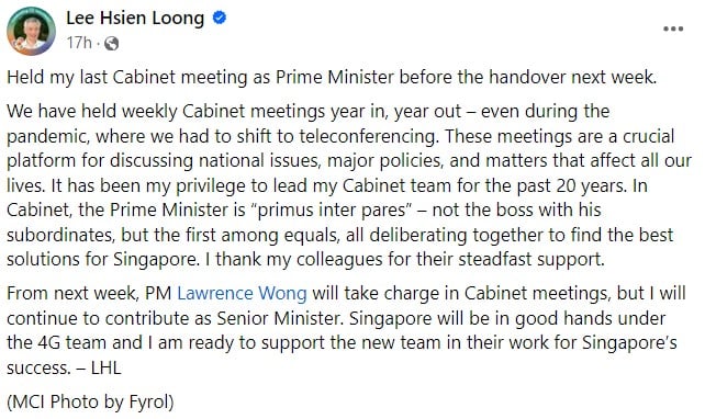 ‘It has been my privilege to lead’: PM Lee reflects after chairing final Cabinet meeting
